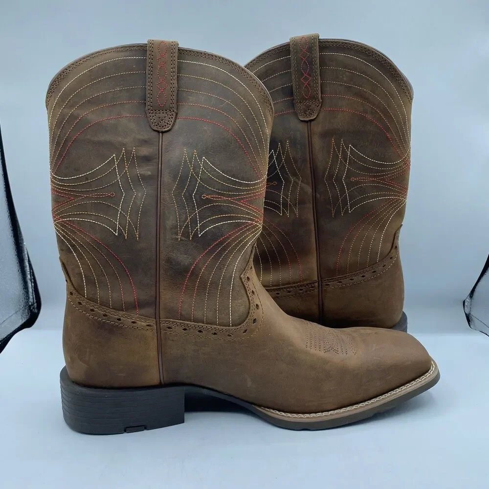 Ariat Boots Men 13 EE ATS Brown Western Performance Broad Square Toe Cowboy Tag